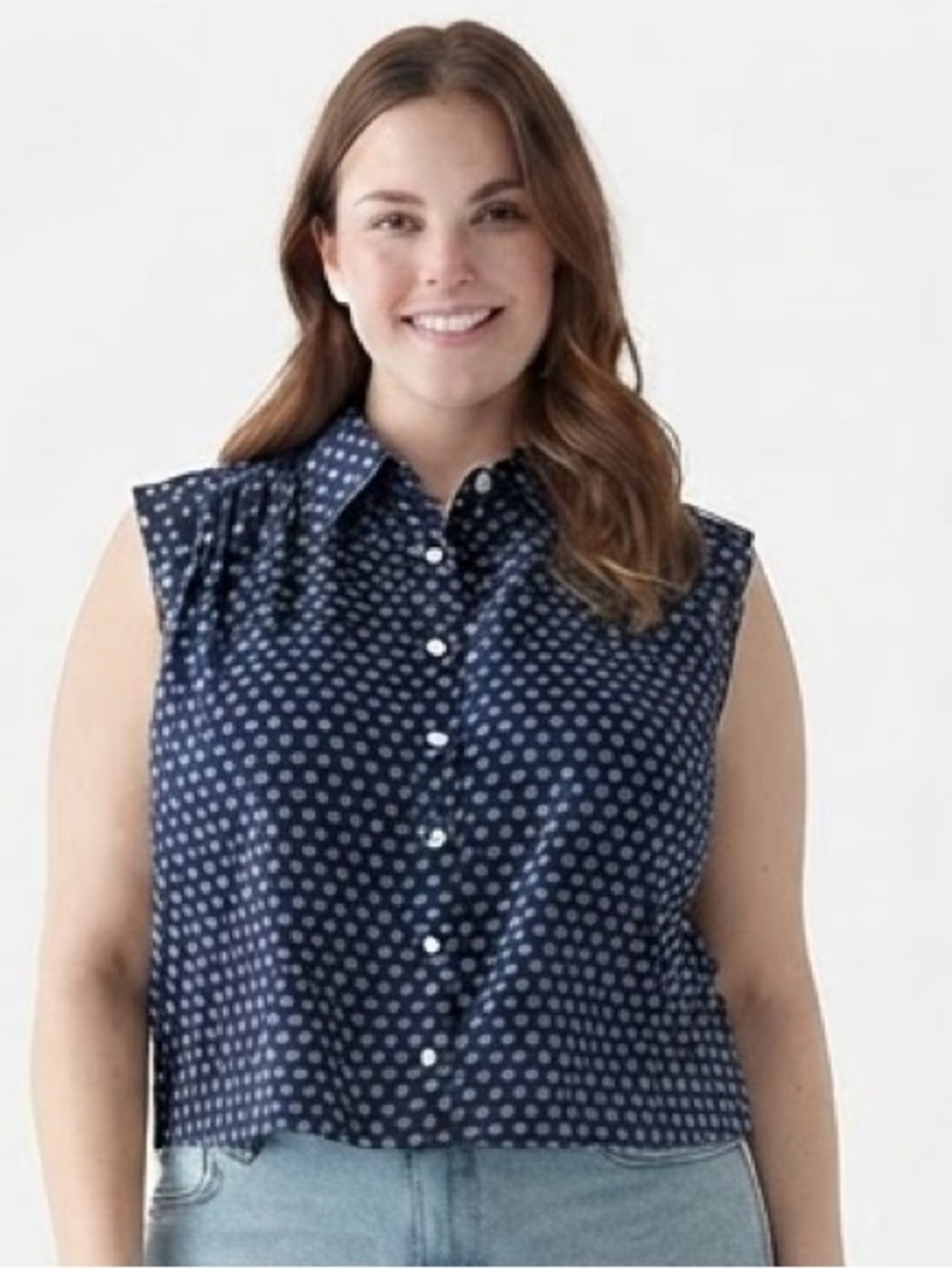 Levi’s Sleeveless Navy Polka Dot Button-Front Top